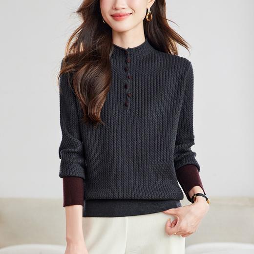CC 16-9537半高领针织衫复古纽扣气质显瘦上衣 商品图3
