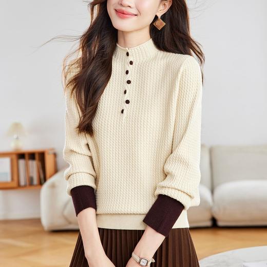 CC 16-9537半高领针织衫复古纽扣气质显瘦上衣 商品图2