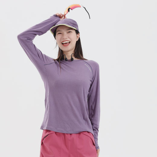 纳趣户外运动速干衣羊毛针织跑步速干长袖T恤女透气排汗健身衣 商品图0