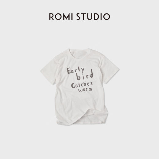 ROMI STUDIO100%长绒棉雪花平纹 宽松字母印花短袖T恤RWCAS66536 商品图0