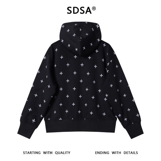 SDSA男士秋冬新款痞帅男装潮牌撞色十字印花拉链连帽卫衣百搭时尚 商品图5