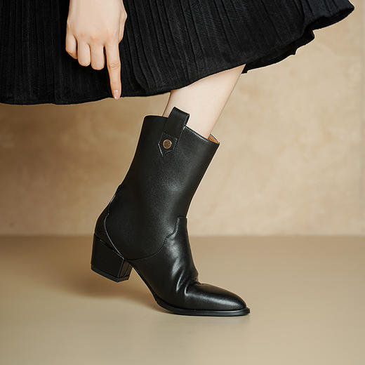 OLD 2599民族风真皮粗跟复古国风印花短靴 商品图2