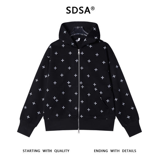 SDSA男士秋冬新款痞帅男装潮牌撞色十字印花拉链连帽卫衣百搭时尚 商品图1