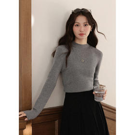鹿向南「童话日记」灰色长袖针织衫女早秋新款修身高级感叠穿上衣