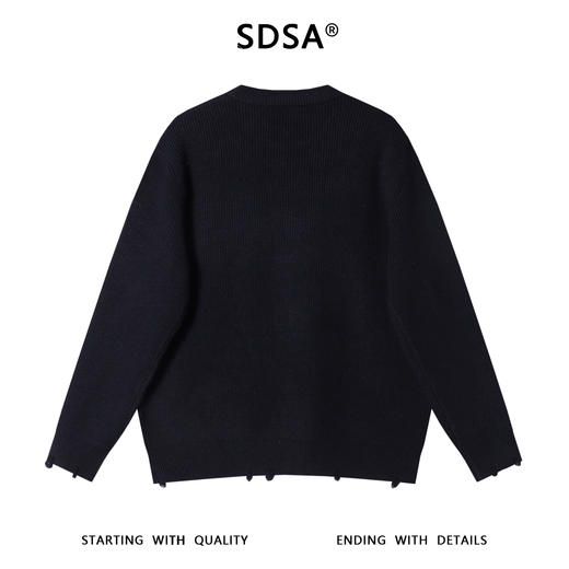 82519SDSA男士秋冬新款痞帅男装韩版纯色勾破圆领针织衫简约百搭毛衣 商品图5