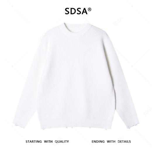 82519SDSA男士秋冬新款痞帅男装韩版纯色勾破圆领针织衫简约百搭毛衣 商品图1