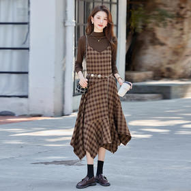 HR ABS25170复古港风格纹吊带裙套装气质连衣裙两件套