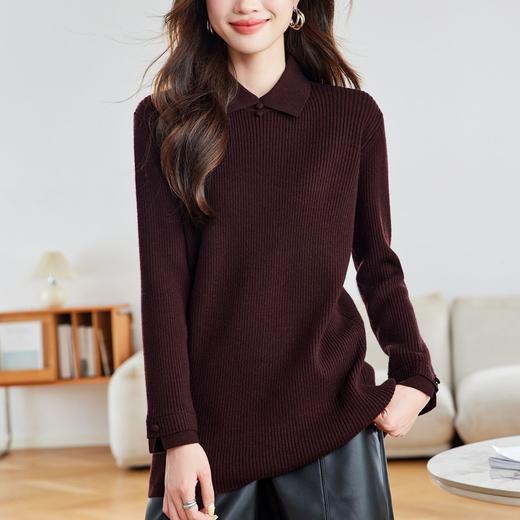 CC 16-9541翻领针织衫中长款简约纯色通勤显瘦打底裙 商品图3