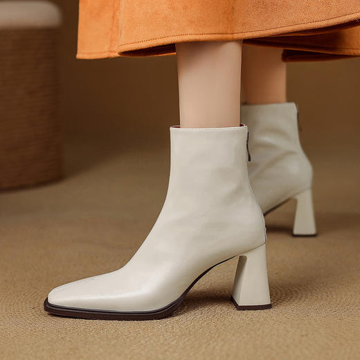 【预售5天】知性优雅气质款！牛皮粗高跟短靴女秋冬季方头通勤职业ol单靴SLLK&sl-7958 商品图2