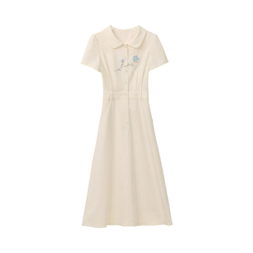 鹿向南「海盐慕斯」夏季polo领时尚连衣裙女小众收腰杏色短袖长裙QJD00465 商品图0