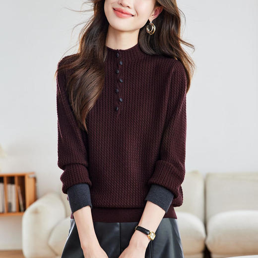 CC 16-9537半高领针织衫复古纽扣气质显瘦上衣 商品图1
