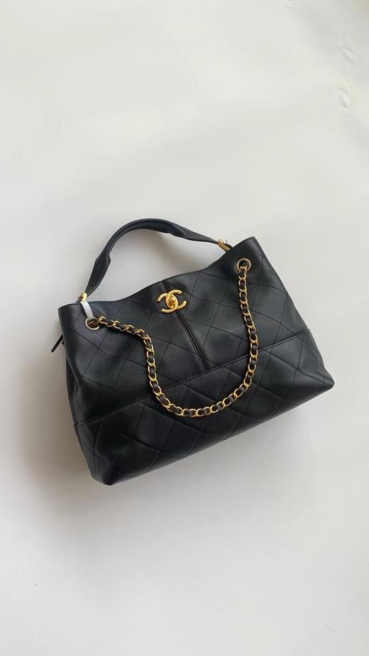 D100260大容量手提单肩腋下包百搭黑金hobo菱格链条包 商品图2