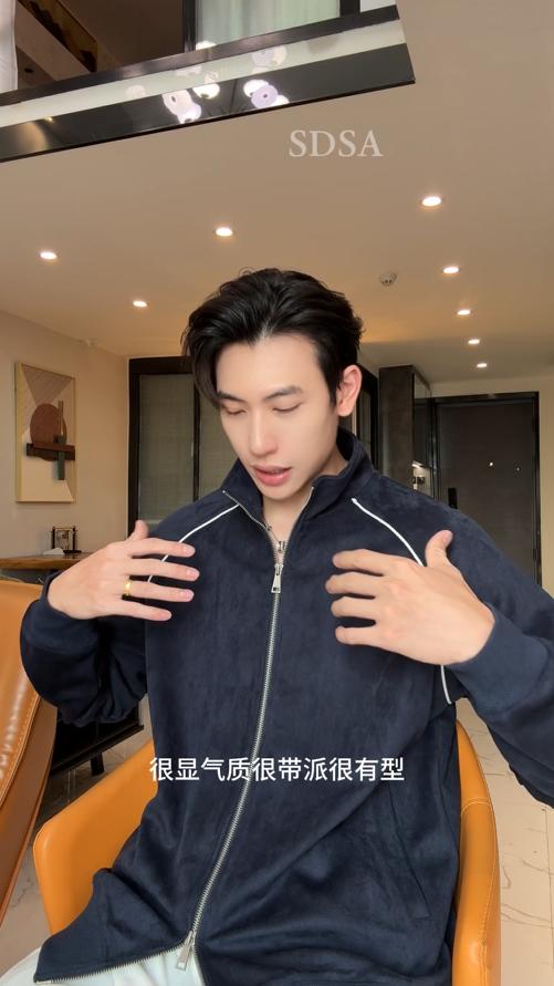 WT228SDSA男士秋冬新款痞帅男装潮牌拉条绒面拉链立领卫衣百搭时尚上衣 商品图0