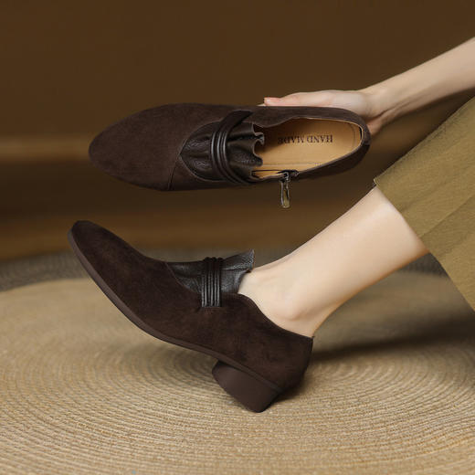 【预售5天】巨舒服~超软羊翻皮法式圆头单鞋春秋季新款真皮粗跟女鞋子SP&A1362 商品图3