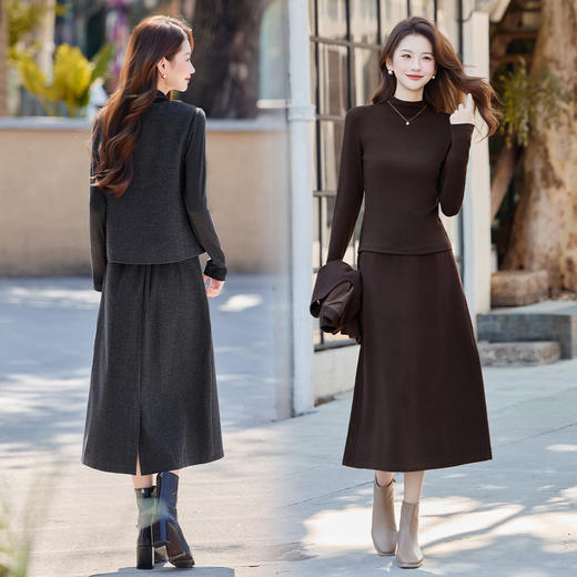 HR ABS25169法式气质马甲套装裙休闲时尚遮肉显瘦半身裙三件套 商品图0