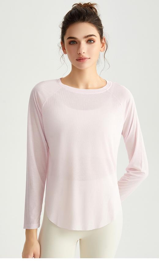 【新款】竹节纱瑜伽罩衫女长袖圆领宽松显瘦休闲速干罩衫WMCXD5018 商品图4