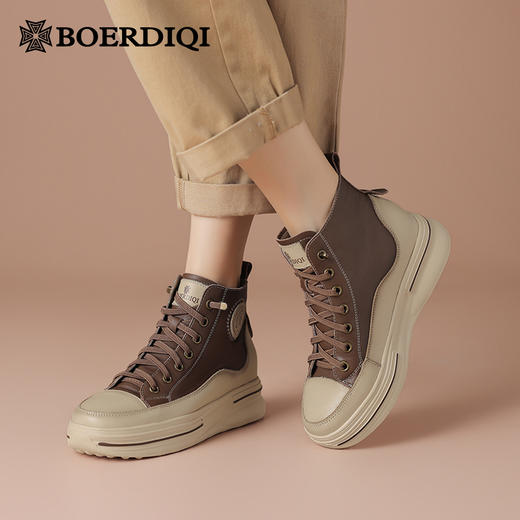 【升级版】里外全皮高奢厚底增高小白鞋 波尔谛奇真皮高帮休闲鞋 复古厚底增高鞋水上漂超轻女鞋 商品图6