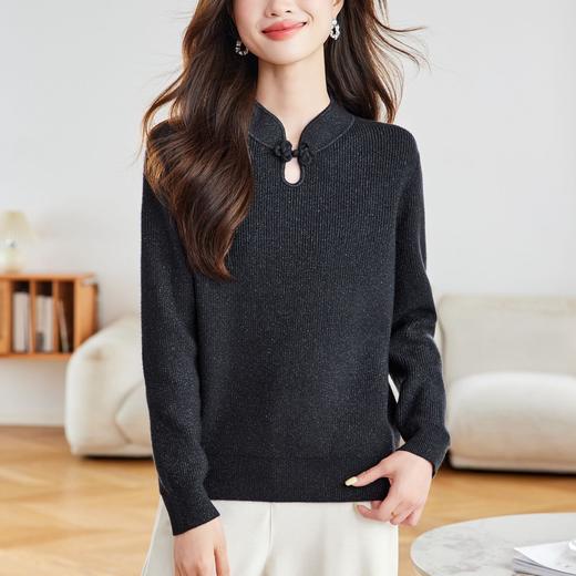 CC 16-9528复古国风盘扣立领红色针织衫 商品图1