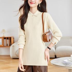 CC 16-9541翻领针织衫中长款简约纯色通勤显瘦打底裙