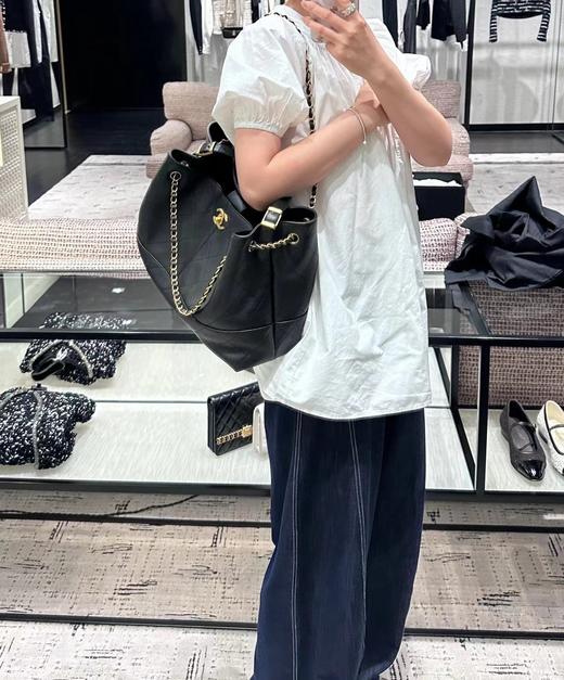 D100260大容量手提单肩腋下包百搭黑金hobo菱格链条包 商品图6