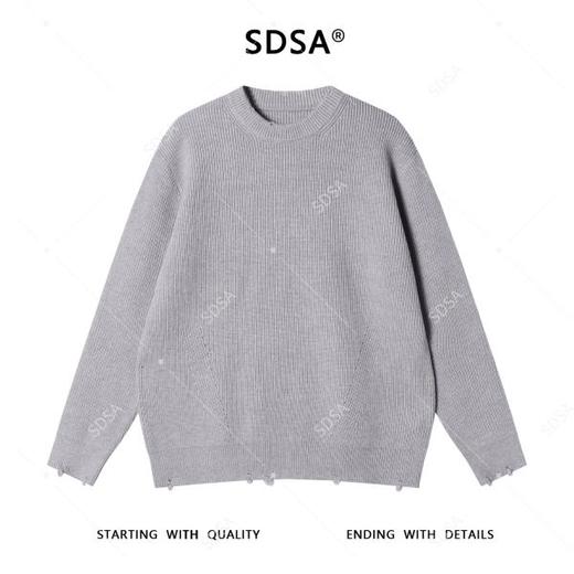 82519SDSA男士秋冬新款痞帅男装韩版纯色勾破圆领针织衫简约百搭毛衣 商品图1