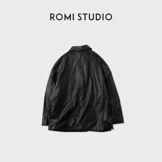 ROMI STUDIO“智性松弛”进口牛皮洗水皱感落肩翻领皮衣 RWCWSG6161 商品图2