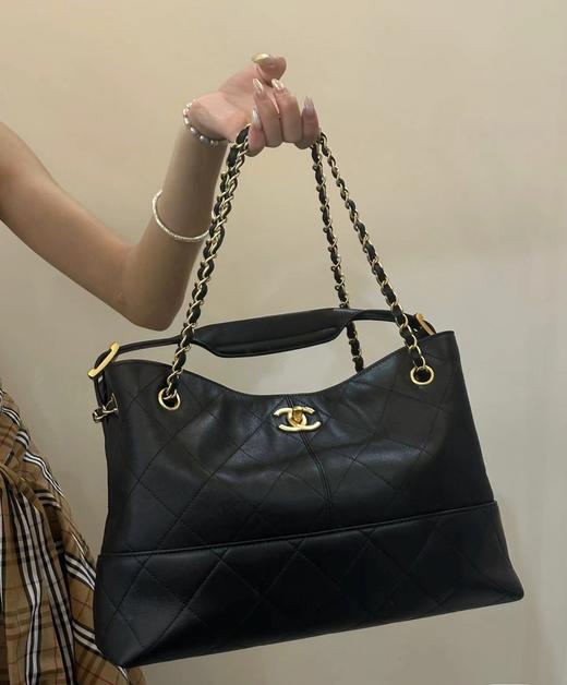 D100260大容量手提单肩腋下包百搭黑金hobo菱格链条包 商品图4