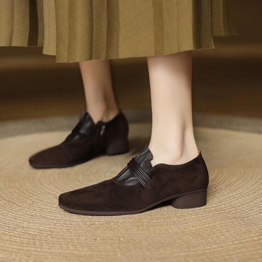 【预售5天】巨舒服~超软羊翻皮法式圆头单鞋春秋季新款真皮粗跟女鞋子SP&A1362 商品图4