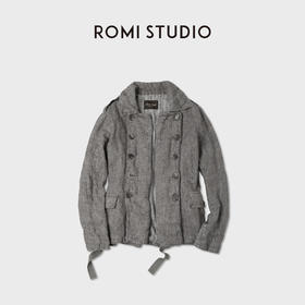 ROMI STUDIO“中古韵味”定织亚麻重洗水翻领双排扣风衣 RWCWWG5679