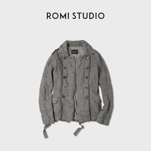 ROMI STUDIO“中古韵味”定织亚麻重洗水翻领双排扣风衣 RWCWWG5679 商品图0