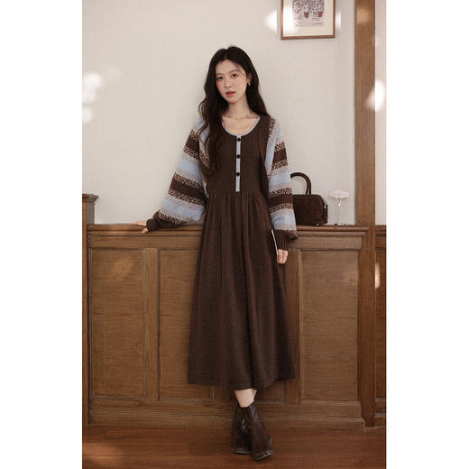 【6折秒杀】鹿向南「波西米亚」小众咖色无袖背心连衣裙女早秋收腰巨显瘦长裙L58277/L58276 商品图1