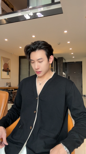 25FK068SDSA秋冬新款痞帅男装韩版简约撞色纽扣开衫V领假两件针织衫毛衣