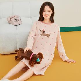 3部顶瓜瓜摇粒绒套头圆领女长袖睡裙ARW25189-Q 