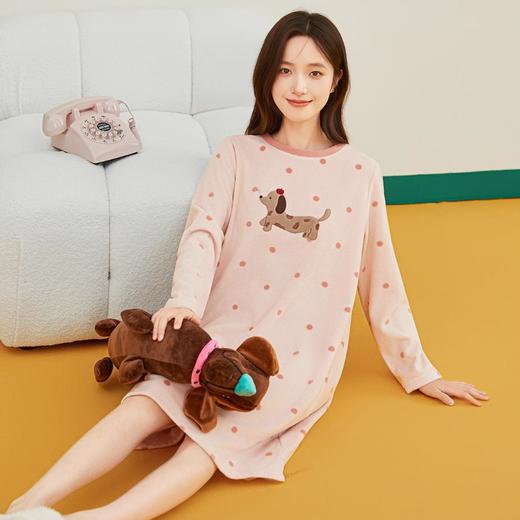 3部顶瓜瓜摇粒绒套头圆领女长袖睡裙ARW25189-Q  商品图0