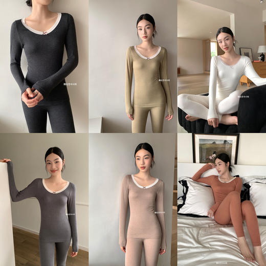 老米优品🎈3-5天发！超值秋冬内搭~《绵羊毛V领轻感发热套装》秋衣秋裤套装！ 大v领女修身保暖内衣 ~高弹力秋衣秋裤 商品图1