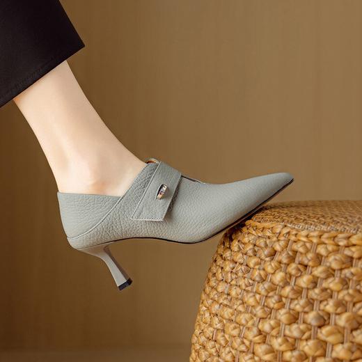 【预售5天】法式复古真皮高跟鞋女新款气质尖头深口单鞋小皮鞋DB&M6608 商品图0