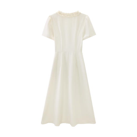 【65折秒杀】鹿向南「冰蓝诗语」杏色法式轻熟气质短袖连衣裙女夏绝美收腰长裙QJD00473-1 商品图1