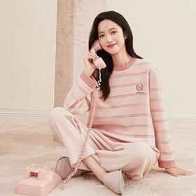 3部顶瓜瓜摇粒绒套头圆领雾岛条纹女士长袖套装DJJWD-ARW25198 