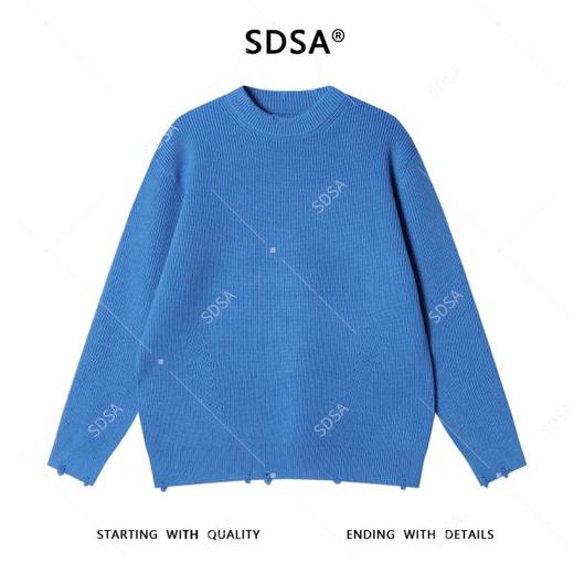 82519SDSA男士秋冬新款痞帅男装韩版纯色勾破圆领针织衫简约百搭毛衣 商品图1