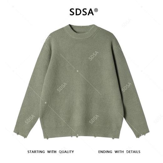 82519SDSA男士秋冬新款痞帅男装韩版纯色勾破圆领针织衫简约百搭毛衣 商品图1