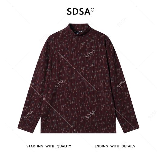 SDSA男士秋冬新款痞帅男装韩版撞色花卉半高领长袖T恤百搭复古潮 商品图0