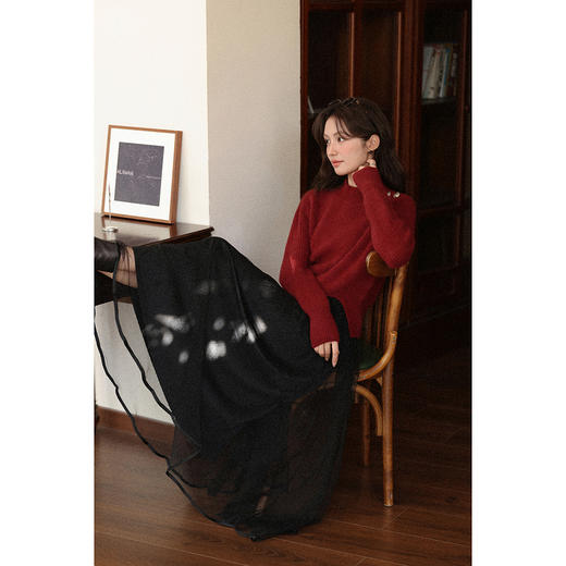 鹿向南「暖红漫想」复古红色套头毛衣女2025秋冬通勤气质长袖上衣L58221 商品图4