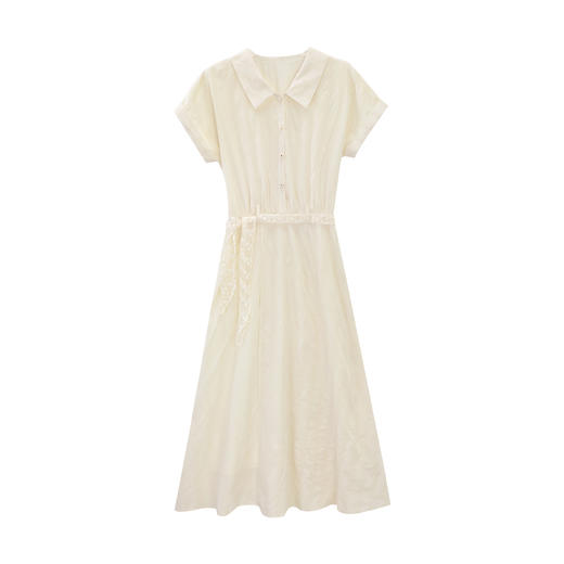 【65折秒杀】鹿向南「奶霜罗曼」polo领短袖连衣裙女夏高腰时尚通勤长款衬衫裙QJD00518 商品图0