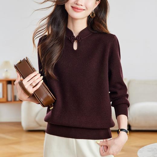 CC 16-9528复古国风盘扣立领红色针织衫 商品图3