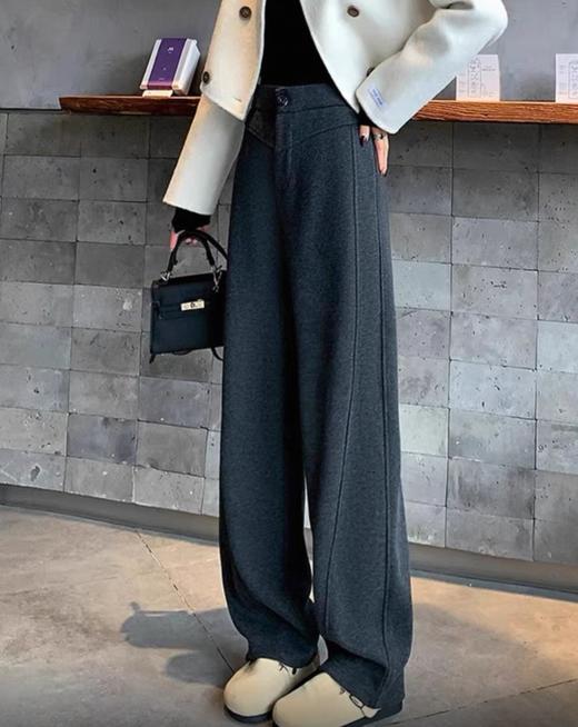 A*LIN中缝立体基础款纯色垂感拖地直筒加绒加厚休闲阔腿裤 商品图3