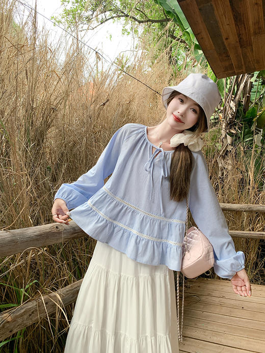 【129元任选2件】现货！荷叶边系带灯笼袖衬衫 商品图11