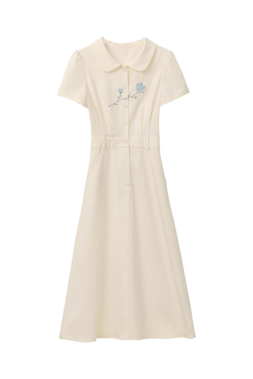 鹿向南「海盐慕斯」夏季polo领时尚连衣裙女小众收腰杏色短袖长裙QJD00465 商品图2