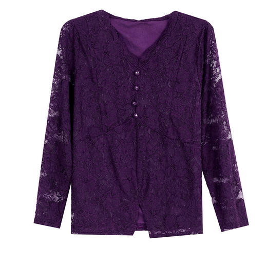 KQL B41N9902蕾丝打底衫V领时尚漂亮修身显瘦上衣小衫 商品图4