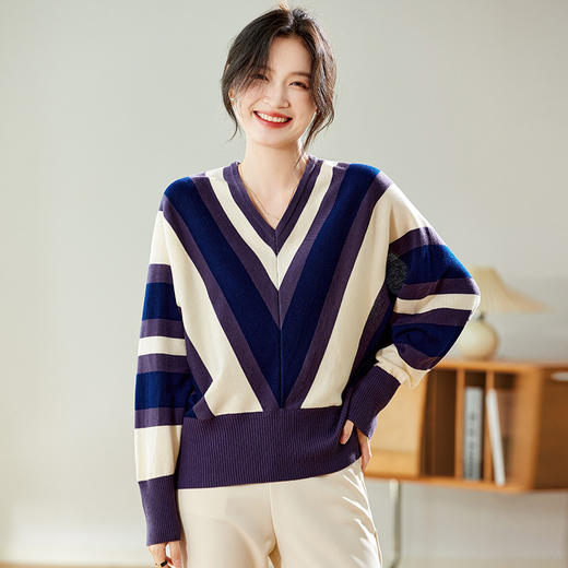 CC SD2603蝙蝠袖毛衣针织衫条纹遮肚洋气减龄上衣 商品图3