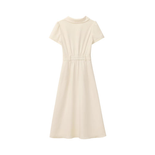 鹿向南「海盐慕斯」夏季polo领时尚连衣裙女小众收腰杏色短袖长裙QJD00465 商品图1